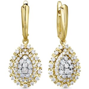 Серьги Diamant online, желтое золото, 585 проба, бриллиант, длина 3.6 см