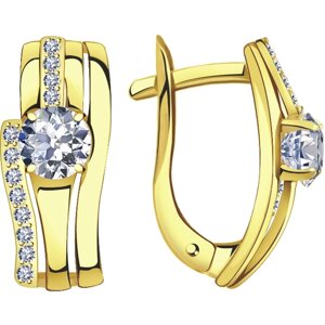 Серьги Diamant online, желтое золото, 585 проба, кристаллы Swarovski, длина 1.6 см.