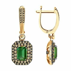 Серьги Diamant online, золото, 585 проба, бриллиант, турмалин, зеленый