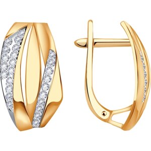 Серьги Diamant online, золото, 585 проба, фианит, длина 1.8 см.