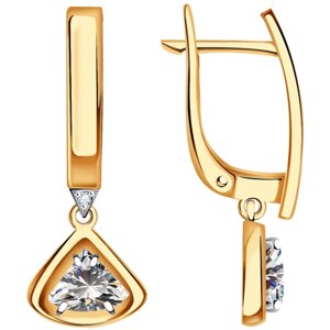 Серьги Diamant online, золото, 585 проба, фианит, длина 2.8 см.