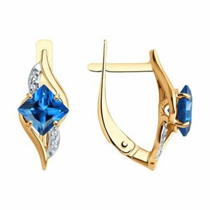 Серьги Diamant online, золото, 585 проба, фианит, топаз Swarovski, голубой