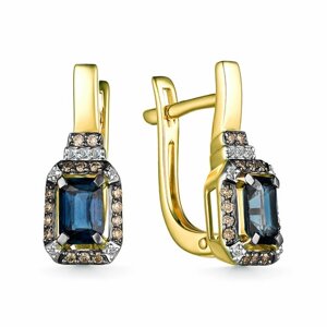 Серьги Diamant online, золото, 585 проба, сапфир, бриллиант