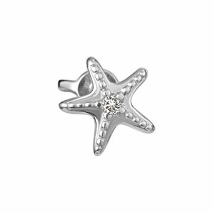 Серьги пусеты CORDE Серебряная серьга-пусета оригами морская звезда с бриллиантом, серебро, 925 проба, родирование, бриллиант, размер/диаметр 8 мм, серебряный