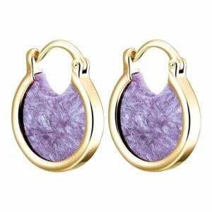 Серьги серебро, 925 проба, золочение, чароит, фиолетовый, золотой