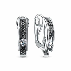 Серьги Vesna jewelry, белое золото, 585 проба, родирование, бриллиант, черный