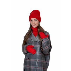 Шапка бини Landre зимняя, ангора, подкладка, вязаная, утепленная, размер 56-59 см, красный