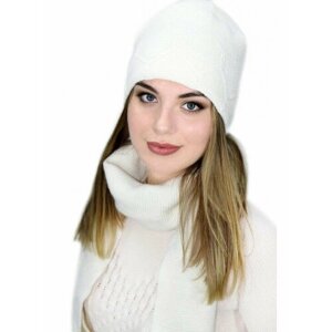 Шапка Комплект "Ливения" шапка+шарф, размер 59-60, белый