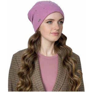 Шапка Landre, демисезон/зима, шерсть, подкладка, вязаная, утепленная, размер 56-59, фиолетовый, розовый