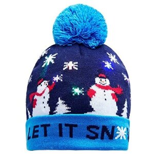Шапка с помпоном, Вязаная новогодняя шапка со светодиодной подсветкой, светящиеся шапки (Снеговик), ZDK
