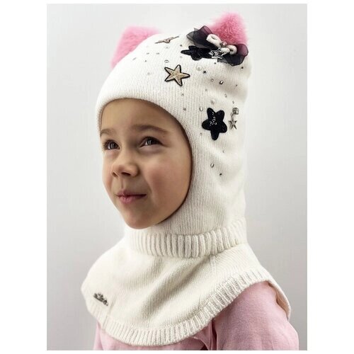 Шапка-шлем mialt для девочек зимняя, шерсть, размер 46-48, белый