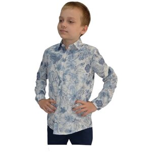 Школьная рубашка TUGI, размер 122, голубой, серый