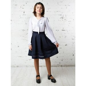 Школьная юбка-полусолнце 80 Lvl, с поясом на резинке, миди, размер 34 (134-140), синий