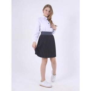 Школьная юбка-полусолнце, плиссированная, с поясом на резинке, миди, размер 34, серый