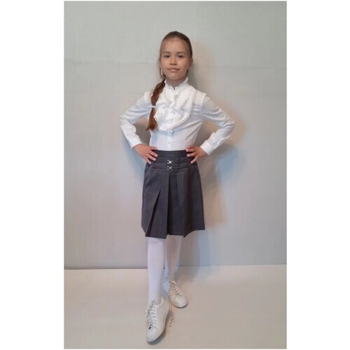 Школьная юбка-полусолнце РУСЬ, миди, размер 140-36, серый