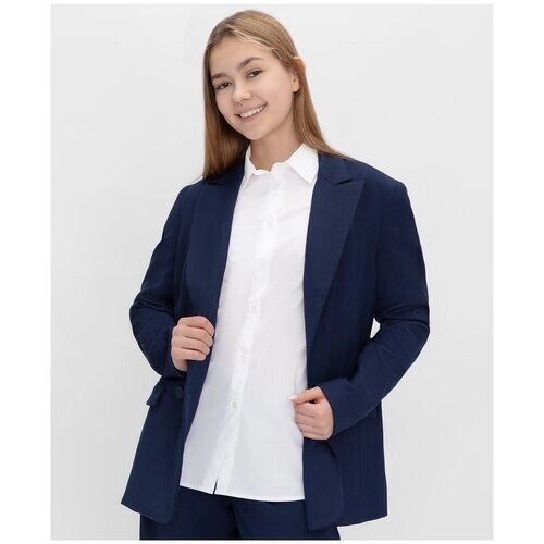Школьный пиджак Button Blue, карманы, размер 170, синий
