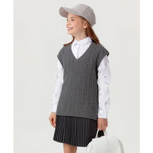 Школьный жилет для девочек Button Blue, размер 158, серый