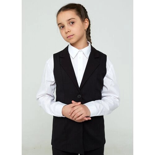 Школьный жилет для девочек IRINA EGOROVA, карманы, размер 152, черный