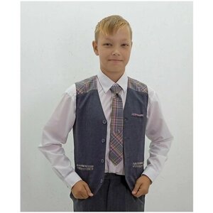 Школьный жилет для мальчиков РУСЬ, шерсть, карманы, размер 128-32, серый