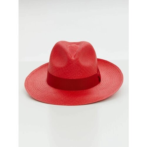 Шляпа федора летняя, солома, размер S (55-56), красный