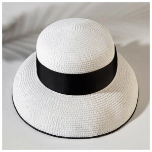 Шляпа женская с лентой MINAKU цвет белый, р-р 56-58