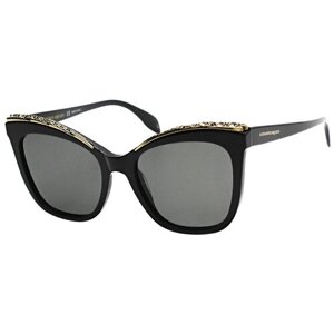 Солнцезащитные очки Alexander McQueen, кошачий глаз, оправа: пластик, для женщин, черный