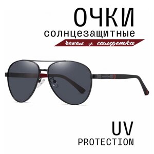 Солнцезащитные очки , авиаторы, оправа: металл, поляризационные, с защитой от УФ, черный