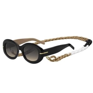 Солнцезащитные очки BOSS, овальные, оправа: пластик, с защитой от УФ, для женщин, черный