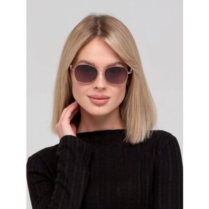 Солнцезащитные очки Калiта, круглые, оправа: металл, ударопрочные, зеркальные, с защитой от УФ, для женщин, коричневый