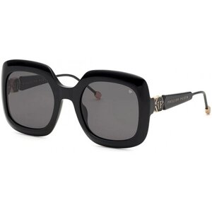 Солнцезащитные очки PHILIPP PLEIN, квадратные, оправа: пластик, зеркальные, для женщин, черный