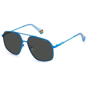 Солнцезащитные очки Polaroid, бабочка, оправа: металл, голубой