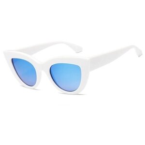Солнцезащитные очки S00078, кошачий глаз, оправа: пластик, с защитой от УФ, поляризационные, зеркальные, белый