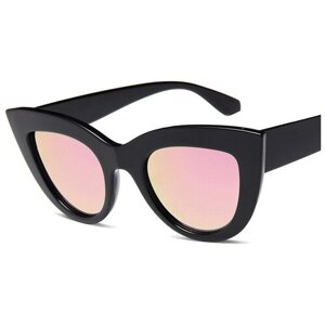Солнцезащитные очки S00083, кошачий глаз, оправа: пластик, с защитой от УФ, поляризационные, зеркальные, черный