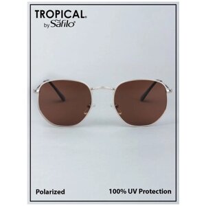Солнцезащитные очки Tropical, овальные, оправа: металл, поляризационные, с защитой от УФ, для женщин, золотой