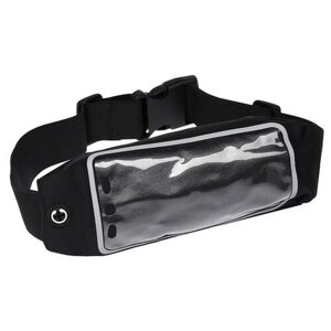 Спортивная сумка чехол на пояс LuazON, управление телефоном, отсек на молнии, чёрная
