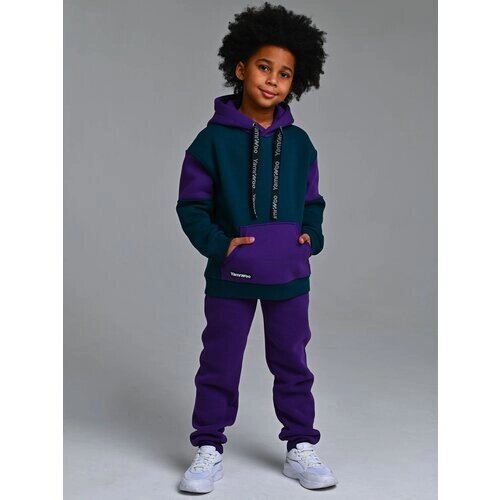 Спортивный костюм для мальчика с начесом Yamiwoo, изумруд фиолетовый, размер 116