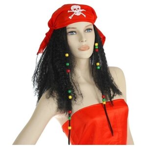 Страна Карнавалия Карнавальный парик «Пиратка в бандане», с косичками, 120 г, цвет чёрный