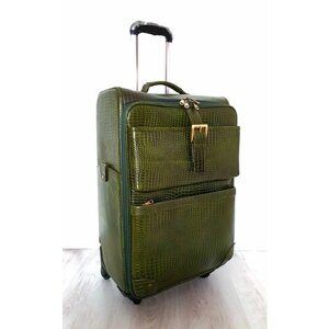 Умный чемодан Black Buffalo, натуральная кожа, жесткое дно, 60 л, зеленый
