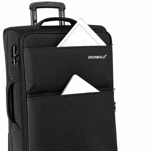 Умный чемодан Dis4emM/black, пластик, текстиль, алюминий, водонепроницаемый, ребра жесткости, 80 л, размер M, черный
