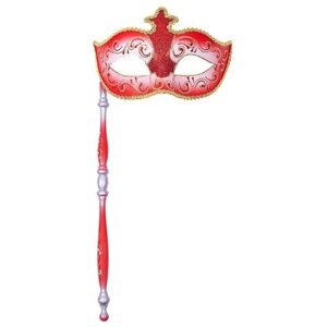 Венецианская маска карнавальная на палочке, цвет красный