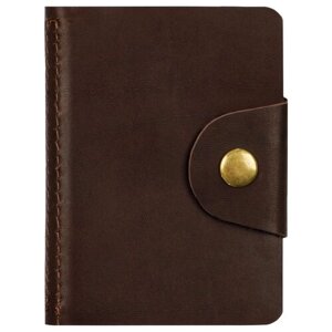 Визитница карманная OfficeSpace на кнопке, 10*7см, 18 карманов, натуральная кожа, светло-коричневый, 312567