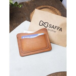 Визитница SAFFA, натуральная кожа, 3 кармана для карт, 6 визиток, оранжевый