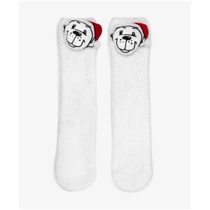 Высокие носки с объемным медведем белые Gulliver для девочек, размер 18, модель 222GLVRUC8503
