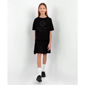 Юбка текстильная в складку черная Gulliver, для девочек, р. 170, мод. 223GSGJC6102