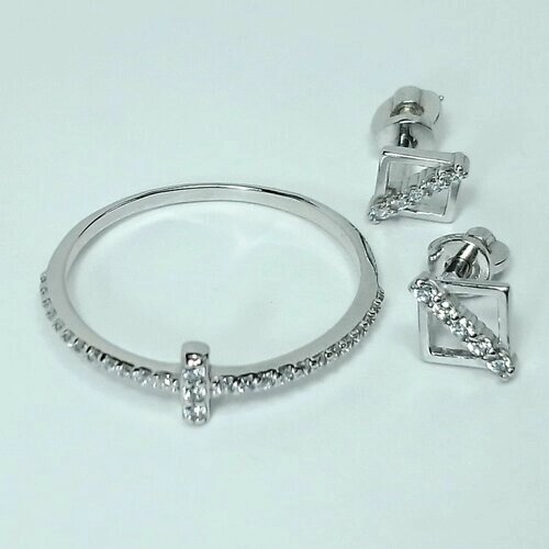Ювелирный комплект: кольцо, серьги, серебро, 925 проба, фианит, размер кольца 18.5