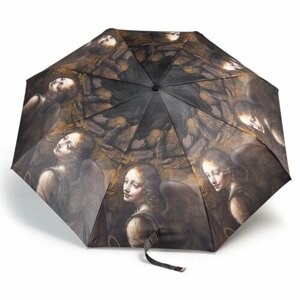 Зонт FULTON, механика, 3 сложения, купол 96 см., 8 спиц, для женщин, черный, коричневый