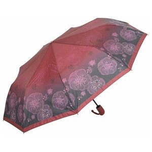 Зонт Rain Lucky, полуавтомат, 3 сложения, купол 95 см., 9 спиц, система «антиветер», для женщин, красный