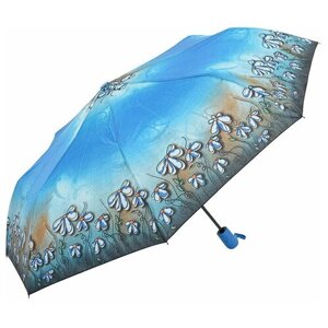 Зонт Rain Lucky, полуавтомат, 3 сложения, купол 98 см., 8 спиц, для женщин, синий