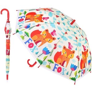 Зонт трость детский полуавтомат Oubaoloon 00-2629 "Лисичка на природе"48,5 см) со свистком