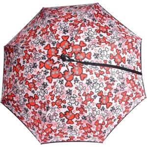 Зонт-трость Nex, полуавтомат, 2 сложения, купол 104 см., 8 спиц, деревянная ручка, для женщин, красный, серый
